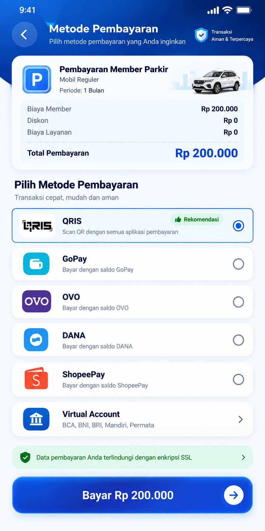 Pembayaran member parkir online